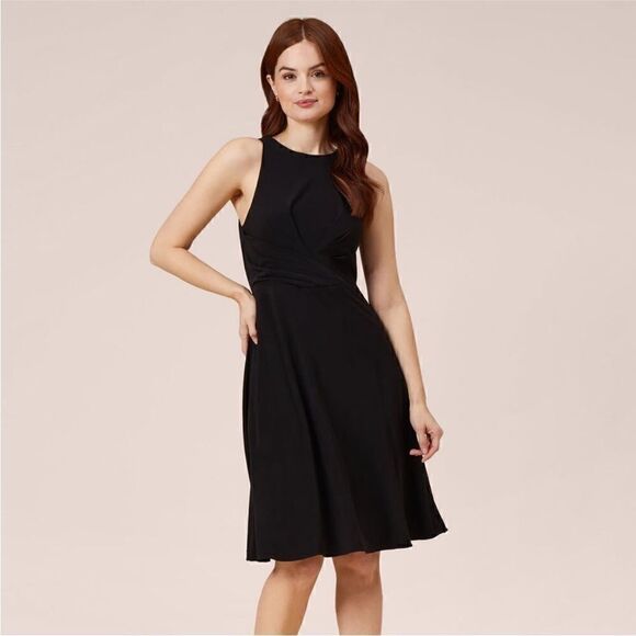 Adrianna Papell NWT MATTE STRETCH JERSEY FIT AND FLARE HALTER DRESS IN B… - Picture 4 of 13